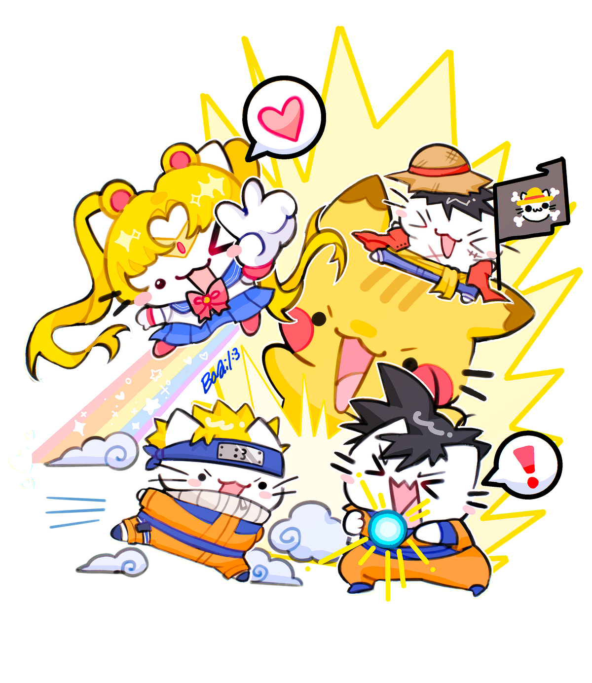Basil Anime Cats Print